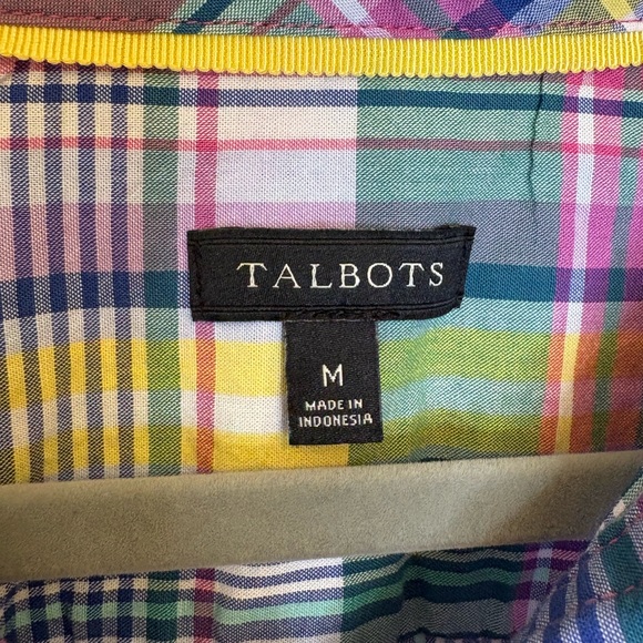 Talbots Plaid Button Down Shirt Pink Green Blue Yellow - Medium - Picture 3 of 5